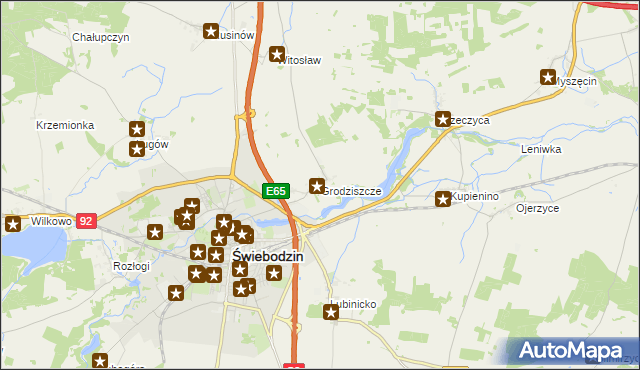 mapa Grodziszcze gmina Świebodzin, Grodziszcze gmina Świebodzin na mapie Targeo