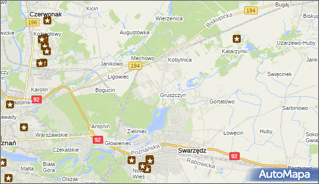 mapa Gruszczyn gmina Swarzędz, Gruszczyn gmina Swarzędz na mapie Targeo