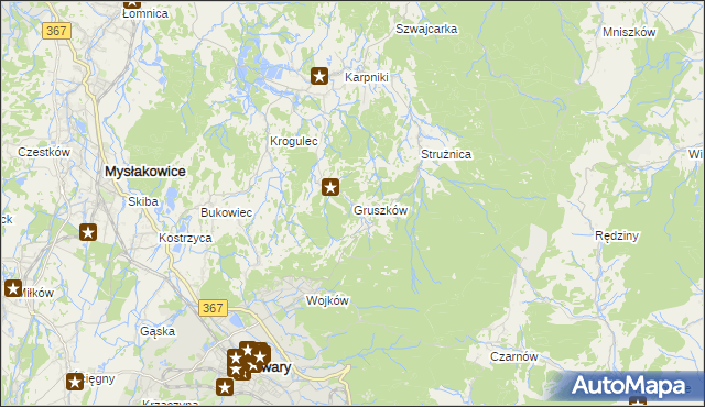 mapa Gruszków gmina Mysłakowice, Gruszków gmina Mysłakowice na mapie Targeo