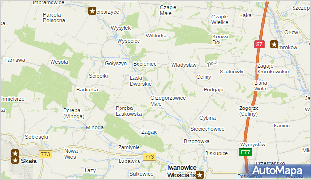 mapa Grzegorzowice Wielkie, Grzegorzowice Wielkie na mapie Targeo