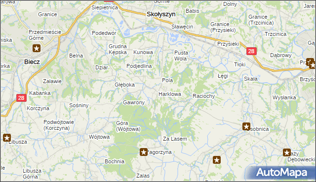 mapa Harklowa gmina Skołyszyn, Harklowa gmina Skołyszyn na mapie Targeo