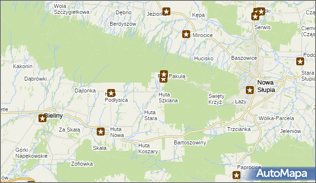 mapa Huta Szklana gmina Bieliny, Huta Szklana gmina Bieliny na mapie Targeo