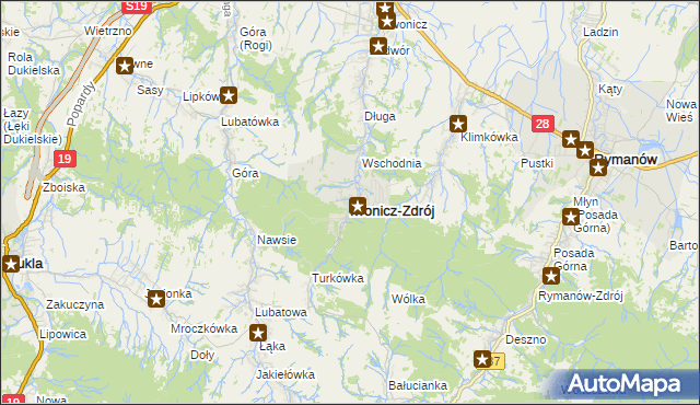 mapa Iwonicz-Zdrój, Iwonicz-Zdrój na mapie Targeo