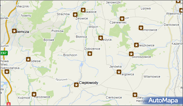 mapa Jakubów gmina Ciepłowody, Jakubów gmina Ciepłowody na mapie Targeo