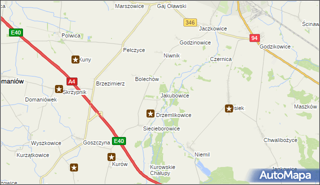 mapa Jakubowice gmina Oława, Jakubowice gmina Oława na mapie Targeo