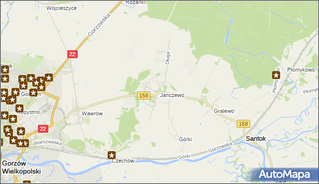 mapa Janczewo gmina Santok, Janczewo gmina Santok na mapie Targeo