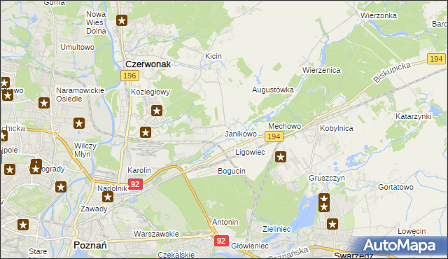 mapa Janikowo gmina Swarzędz, Janikowo gmina Swarzędz na mapie Targeo