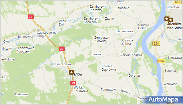 mapa Janów gmina Tarłów, Janów gmina Tarłów na mapie Targeo