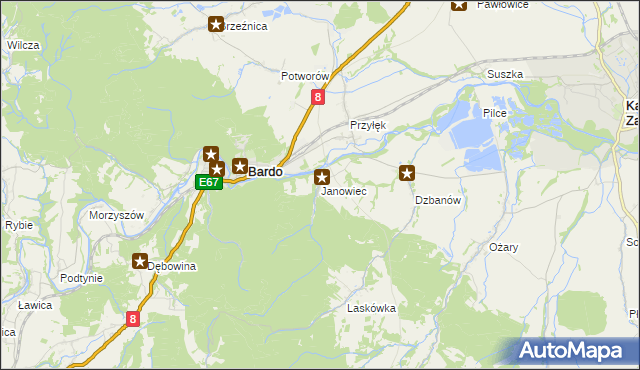 mapa Janowiec gmina Bardo, Janowiec gmina Bardo na mapie Targeo