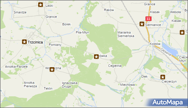 mapa Janówka gmina Byczyna, Janówka gmina Byczyna na mapie Targeo