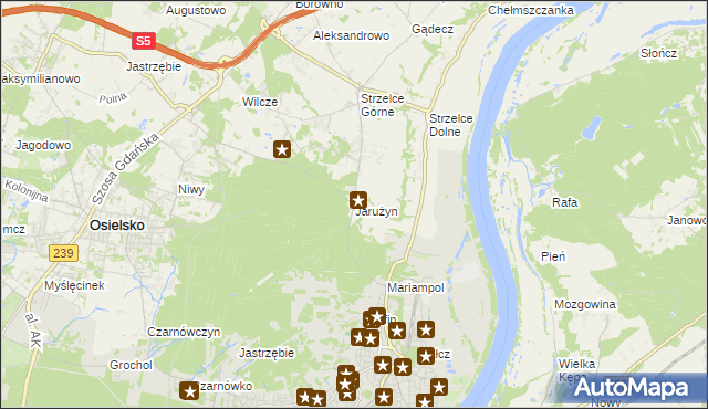 mapa Jarużyn gmina Osielsko, Jarużyn gmina Osielsko na mapie Targeo