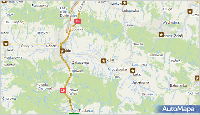 mapa Jasionka gmina Dukla, Jasionka gmina Dukla na mapie Targeo