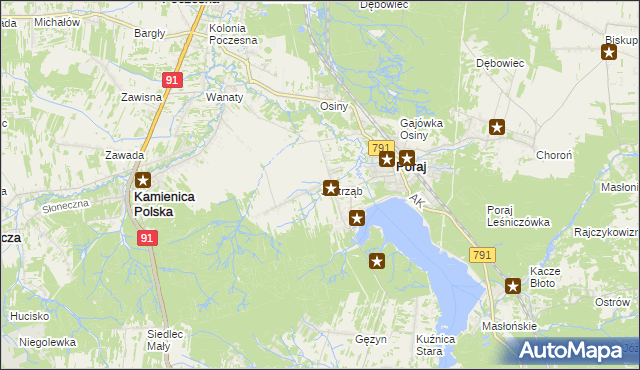 mapa Jastrząb gmina Poraj, Jastrząb gmina Poraj na mapie Targeo
