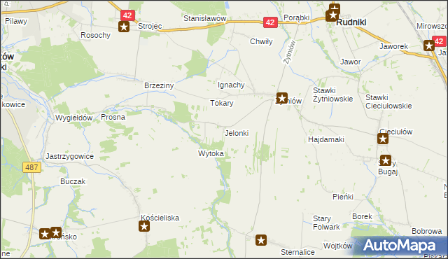 mapa Jelonki gmina Rudniki, Jelonki gmina Rudniki na mapie Targeo
