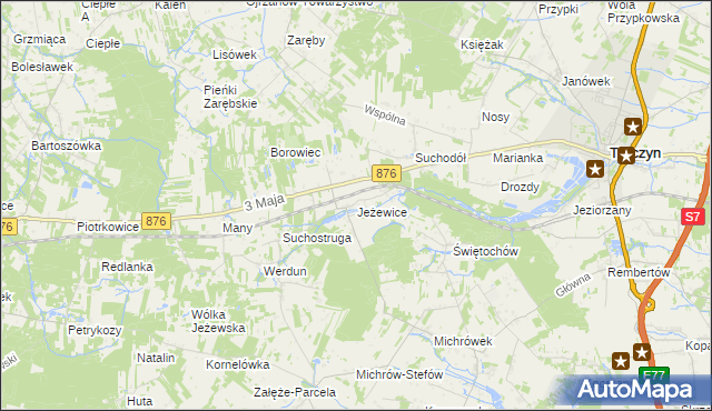 mapa Jeżewice gmina Tarczyn, Jeżewice gmina Tarczyn na mapie Targeo