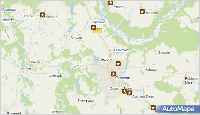 mapa Jeziorki gmina Gościno, Jeziorki gmina Gościno na mapie Targeo