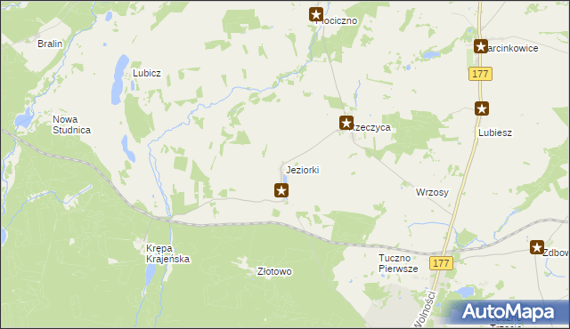 mapa Jeziorki gmina Tuczno, Jeziorki gmina Tuczno na mapie Targeo