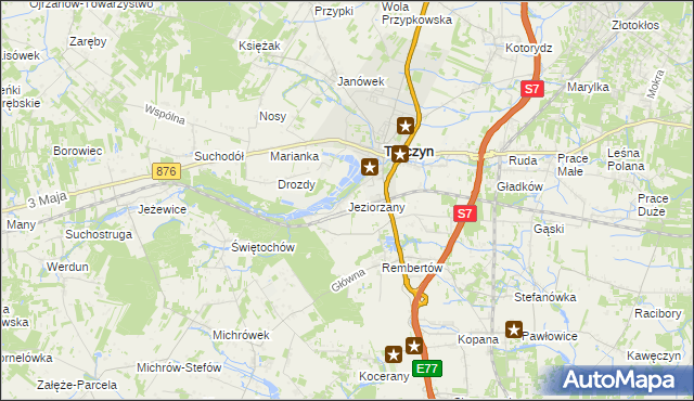 mapa Jeziorzany gmina Tarczyn, Jeziorzany gmina Tarczyn na mapie Targeo