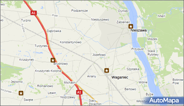 mapa Józefowo gmina Waganiec, Józefowo gmina Waganiec na mapie Targeo