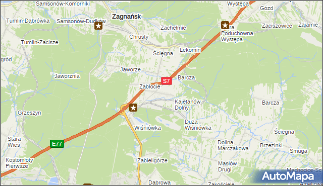 mapa Kajetanów gmina Zagnańsk, Kajetanów gmina Zagnańsk na mapie Targeo