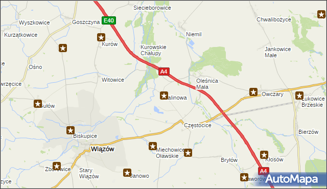 mapa Kalinowa gmina Wiązów, Kalinowa gmina Wiązów na mapie Targeo