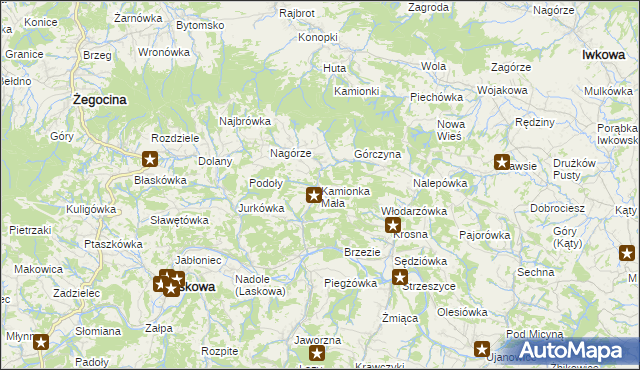 mapa Kamionka Mała gmina Laskowa, Kamionka Mała gmina Laskowa na mapie Targeo