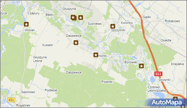 mapa Kamionki gmina Kórnik, Kamionki gmina Kórnik na mapie Targeo