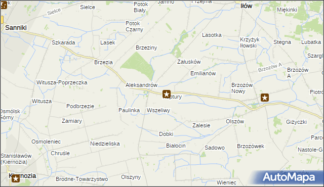 mapa Kaptury gmina Iłów, Kaptury gmina Iłów na mapie Targeo