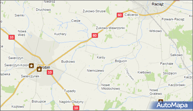 mapa Karsy gmina Drobin, Karsy gmina Drobin na mapie Targeo