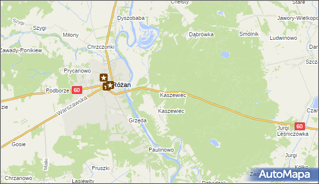 mapa Kaszewiec gmina Goworowo, Kaszewiec gmina Goworowo na mapie Targeo