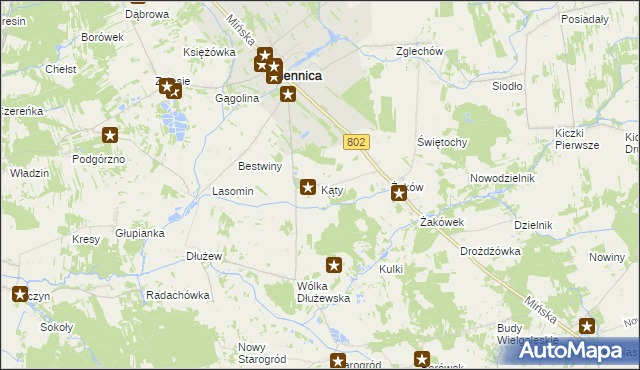 mapa Kąty gmina Siennica, Kąty gmina Siennica na mapie Targeo