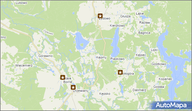 mapa Kępiny gmina Polanów, Kępiny gmina Polanów na mapie Targeo