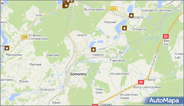 mapa Kiełpino gmina Kartuzy, Kiełpino gmina Kartuzy na mapie Targeo