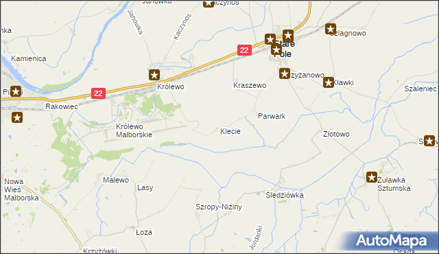 mapa Klecie gmina Stare Pole, Klecie gmina Stare Pole na mapie Targeo