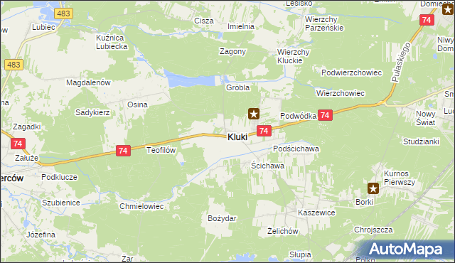 mapa Kluki powiat bełchatowski, Kluki powiat bełchatowski na mapie Targeo