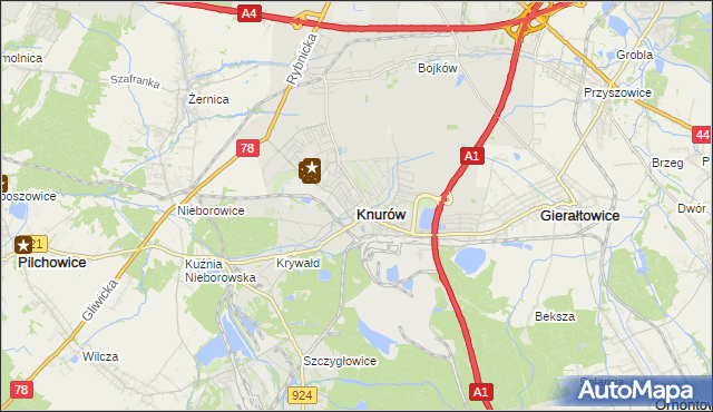 mapa Knurów powiat gliwicki, Knurów powiat gliwicki na mapie Targeo