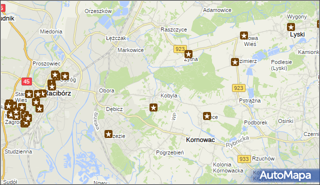 mapa Kobyla gmina Kornowac, Kobyla gmina Kornowac na mapie Targeo