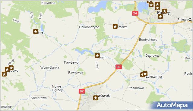 mapa Konin gmina Lwówek, Konin gmina Lwówek na mapie Targeo