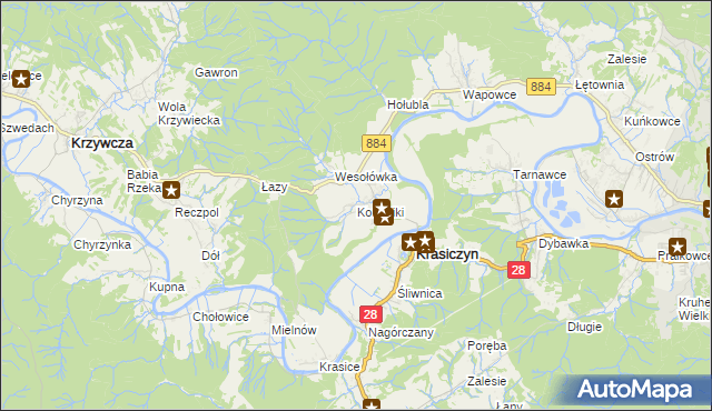 mapa Korytniki, Korytniki na mapie Targeo