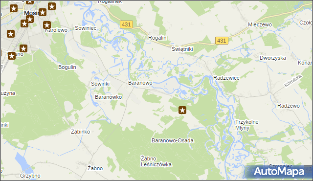 mapa Krajkowo gmina Mosina, Krajkowo gmina Mosina na mapie Targeo
