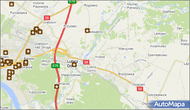 mapa Krobia gmina Lubicz, Krobia gmina Lubicz na mapie Targeo