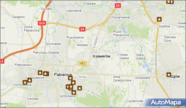 mapa Ksawerów powiat pabianicki, Ksawerów powiat pabianicki na mapie Targeo