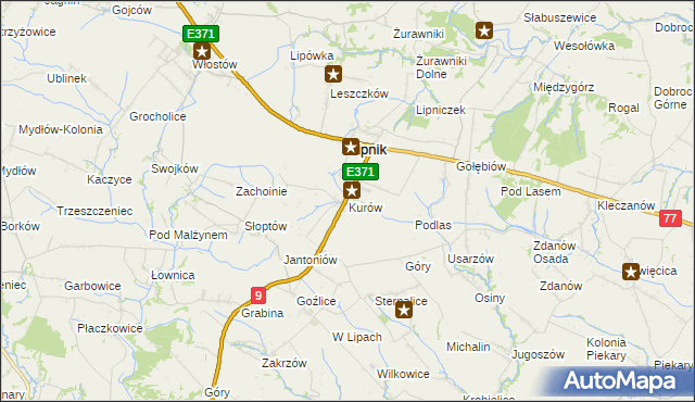 mapa Kurów gmina Lipnik, Kurów gmina Lipnik na mapie Targeo