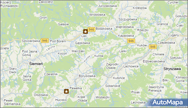 mapa Kurów gmina Stryszawa, Kurów gmina Stryszawa na mapie Targeo
