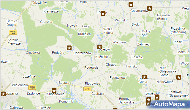 mapa Kuźniaki, Kuźniaki na mapie Targeo