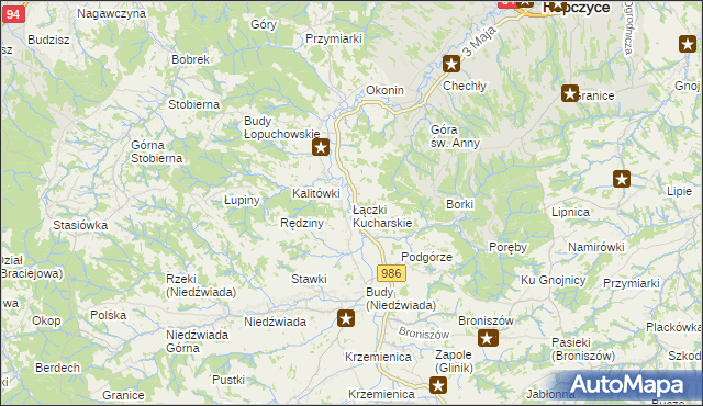 mapa Łączki Kucharskie, Łączki Kucharskie na mapie Targeo