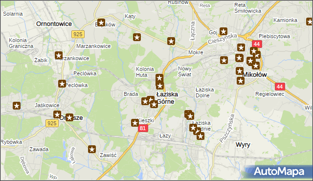 mapa Łaziska Górne, Łaziska Górne na mapie Targeo