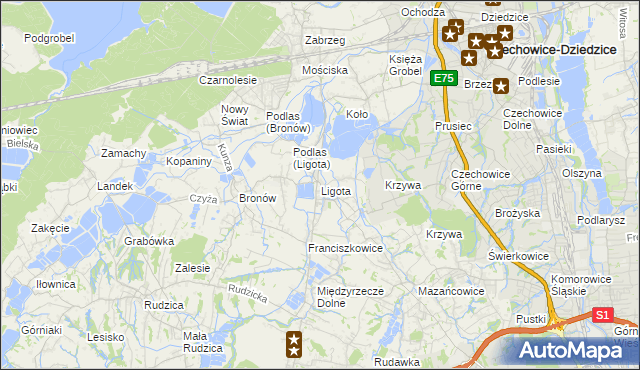 mapa Ligota gmina Czechowice-Dziedzice, Ligota gmina Czechowice-Dziedzice na mapie Targeo