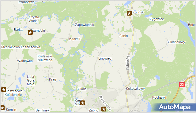 mapa Linowiec gmina Starogard Gdański, Linowiec gmina Starogard Gdański na mapie Targeo