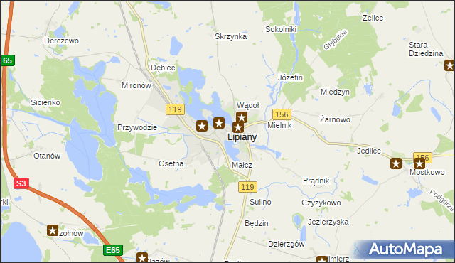 mapa Lipiany powiat pyrzycki, Lipiany powiat pyrzycki na mapie Targeo
